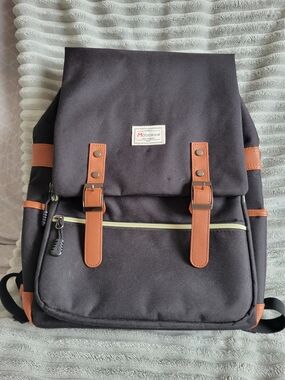 Black Canvas Backpack with Tan Accents